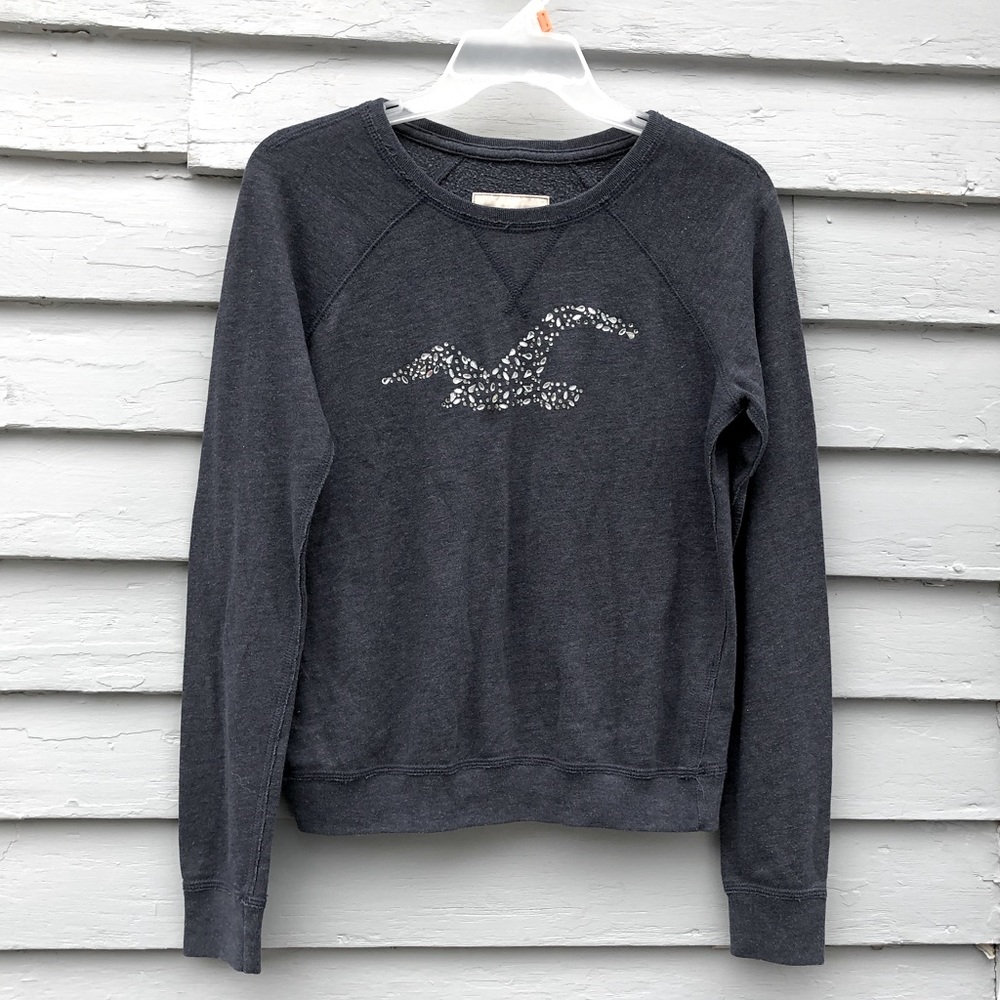 Hollister Charcoal Gray Sweatshirt Size Small Embellished Logo